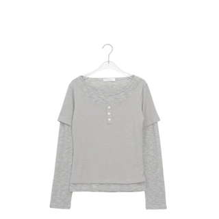 Nix Layered Button Stripe Long Sleeve Tee