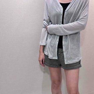 Tencel Ribbed V-Neck See-through Loose Fit Cardigan
