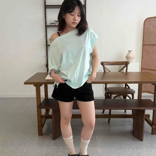 High-Waisted Distressed Button Pocket Wide-Length Shorts
