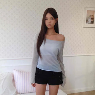 Pastel Raglan One-Shoulder Knit