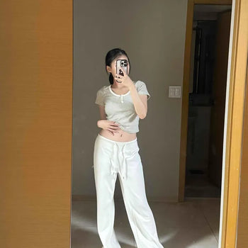 Stretchy Training Elastic Waist Loose Fit Bootcut Long Pants