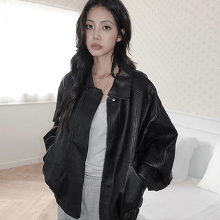 Daron Vintage Collared Oversized Leather Jacket