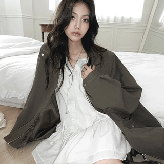 Lurien Frill Loose Fit Long Sleeve Midi Dress