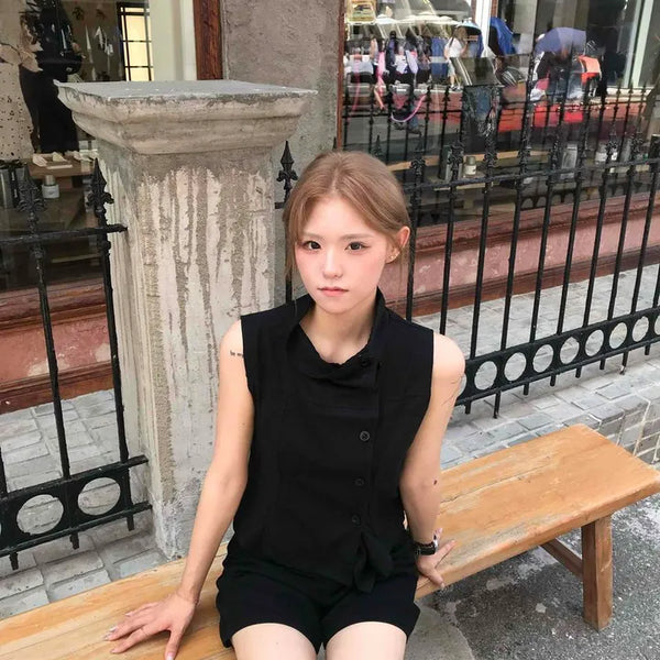 Collar Button Sheer Sleeveless Slim Fit Blouse