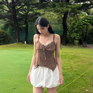 Lace Shirred Layered Camisole V-Neck Slim Fit Sleeveless