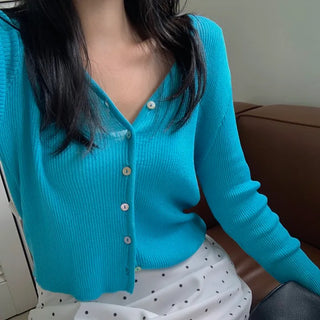 Clot V-neck Ribbed Knit Cardigan