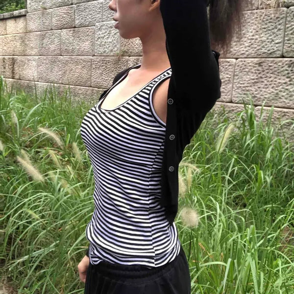 Cotton Striped U-Neck Slim Fit Strap Sleeveless Top