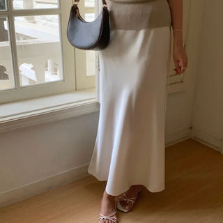 Sheer Mermaid Satin Elastic Long Skirt