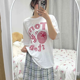 Lettering Graphic Print Oversized Round Neck Short Sleeve T-shirt