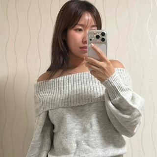 Off-shoulder Non-Slip Thick Loose Fit Long Sleeve Knit