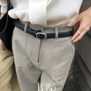 Plate belt, cowhide leather belt, autumn denim styling accessory