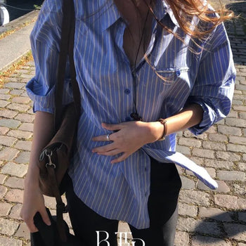 Bone Stripe Shirt Oversized Striped Cotton Shirt