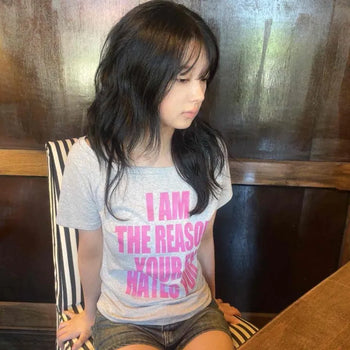 Lettering Boat Neck Slim Fit Cinched Waist Short Sleeve T-shirt