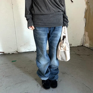Mid-Wash Straight Jeans