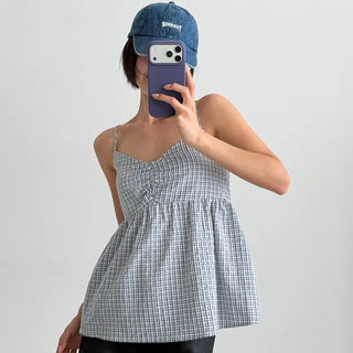 Morning plaid babydoll sleeveless top
