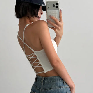 Back cross strap crop tank top