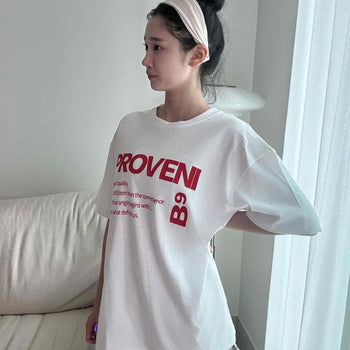 Oversized Round Neck Logo Lettering Print Cotton Short Sleeve T-shirt