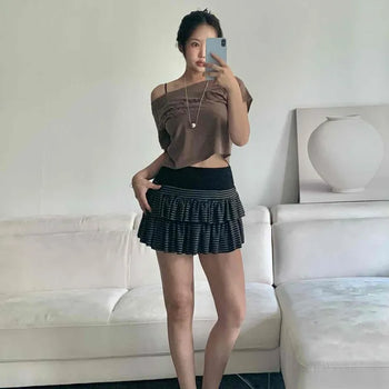 Yuna Striped Tiered Mini Skirt