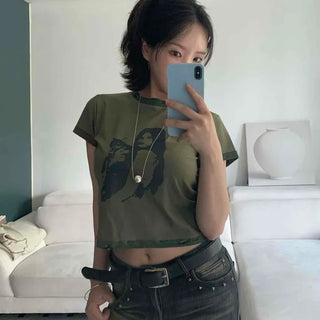 Damaged Camo Semi-Crop Short Sleeve T-shirt