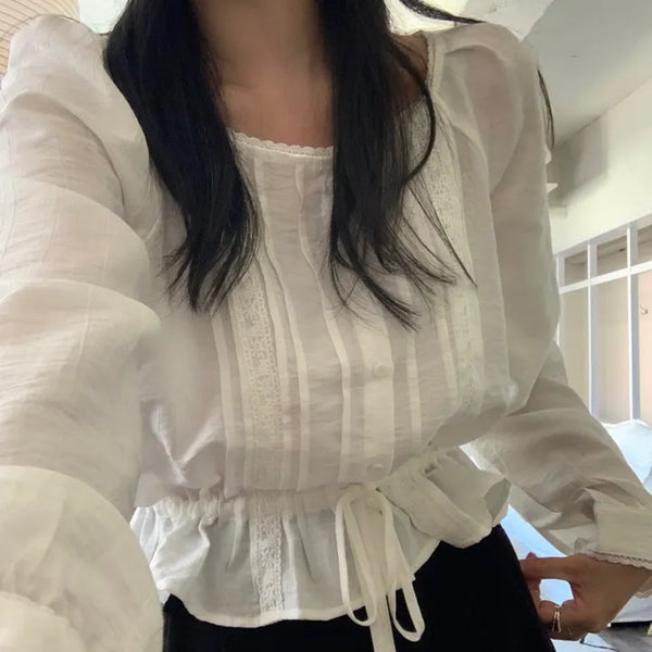 Nora Lace Pintuck String Blouse