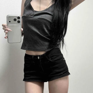 Wrap Diagonal Shirred Lace V-Neck Slim Fit Sleeveless