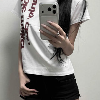 Lettering Logo Print Cotton Slim Fit Crop Short Sleeve T-shirt