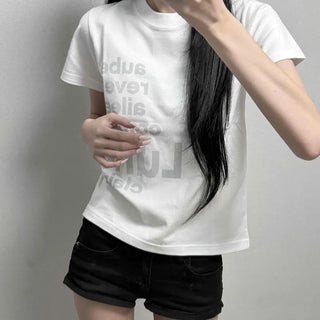 Lettering Print Color Block Slim Fit Semi-Crop Short Sleeve T-shirt