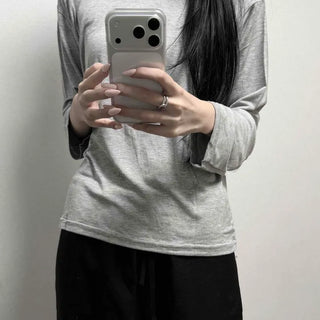Tencel Rayon Flowy Round Neck Delicate Fit Long Sleeve T-shirt