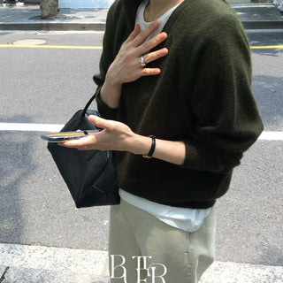 Fox Wool V-Neck Knit, Fox Wool V-Neck Knit Boucle Hairy Loose Fit Long Sleeve Spring Autumn Winter Top