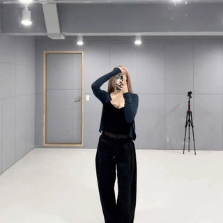 Side Pintuck High-Waisted Wide Elastic Waist Oversized Side Slit Long Sweatpants