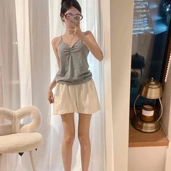 Pigment Washed Elastic Waist Wide Sweat Shorts