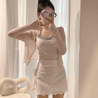 Joy V-Neck See-Through Crop Cardigan