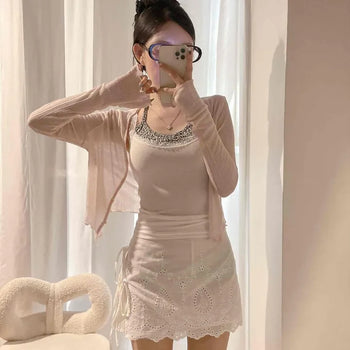 Joy V-Neck See-Through Crop Cardigan