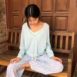 Tangerine Stripe Elastic Waist Wide Long Pants