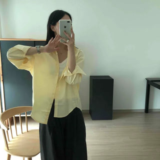 Cotton Collar Pocket Button Oversized Long Sleeve Shirt