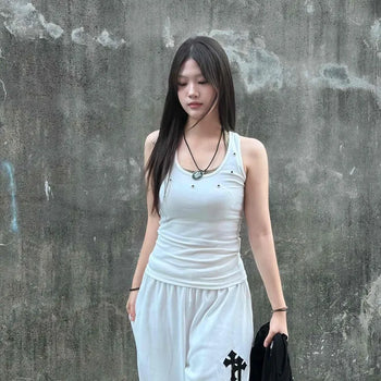 Eyelet Punching Knit Strap Sleeveless
