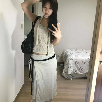 Wrap Skirt Pleated Layered Elastic High-Waisted Wide Long Pants