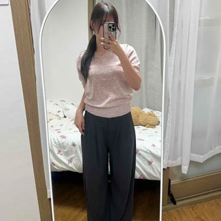 High-Waisted Two-Pin Tuck Cooling Nylon Waterproof Stage Adjustable Wide Slacks