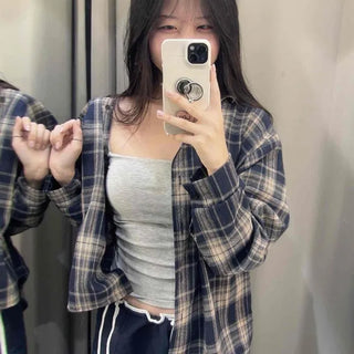 Collared Check Cotton Boxy Oversized Long Sleeve Shirt