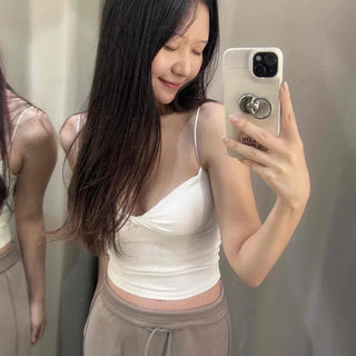 Twisted Built-in Cup Knit Spandex V-Neck Bra Top Sleeveless