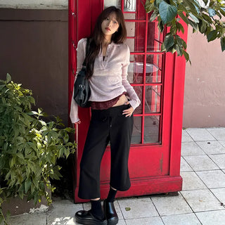 Milk Roll-up Elastic Waist 3/4 Bermuda Shorts