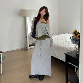 Yuko Waffle String Loose Fit Long Skirt