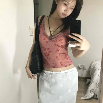 Foreta Lace Deep V-Neck Sleeveless Top