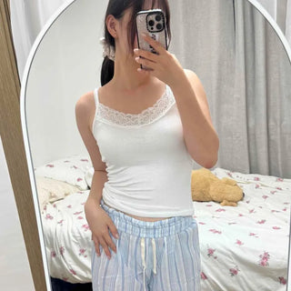 Lace Fine Ribbed V-Neck Strap Sleeveless Inner Sleeveless