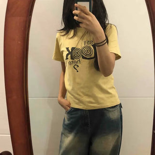 Printed Graphic Cotton Slim Fit Crop Short Sleeve T-shirt