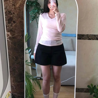 High-Waisted Cotton Non-Sheer Hidden Elastic Waist A-Line Slim Fit Select Length Shorts