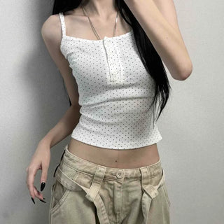Square Neck Button Frill Ribbon Slim Fit Semi-Crop Layered Sleeveless