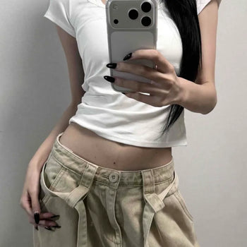 Built-in Cap Layered One-Piece Cutout Knit Crop Slim Fit Short Sleeve T-shirt