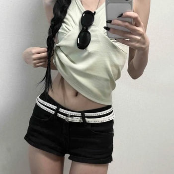 Halter Neck Shirred Slim Fit Spandex Layered Sleeveless