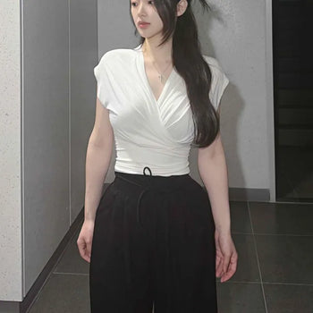 Modal Shirred Wrap V-Neck Cap Sleeveless